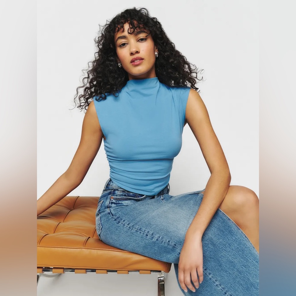 Reformation Lindy Knit Top Sky Blue Sleeveless Tank Top